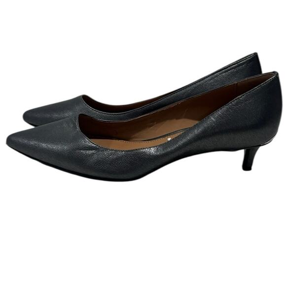 Calvin Klein GABRIANNA POINT TOE Leather Kitten Heel Pumps Size 6 gunmetal - Picture 10 of 10